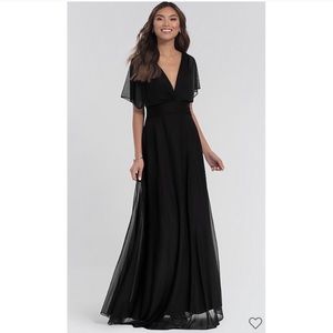 Flutter-sleeve long Kleinfeld Bridesmaid dress